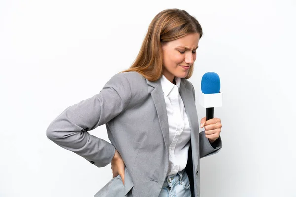 Young Caucasian Presenter Woman Isolated White Background Suffering Backache Having — Stok fotoğraf