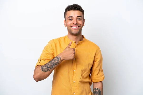 Young Caucasian Brazilian Man Isolated White Background Giving Thumbs Gesture — Stock Fotó
