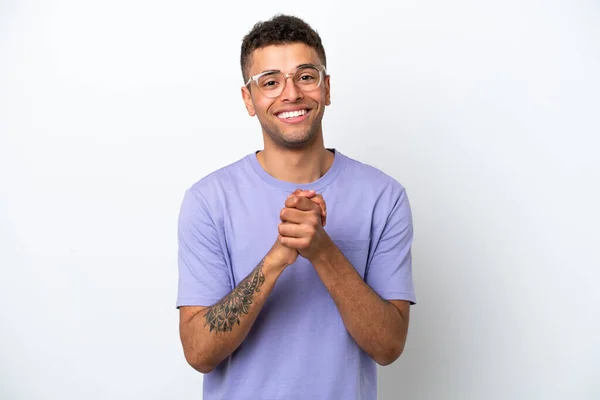 Young Caucasian Brazilian Man Isolated White Background Laughing — Stok fotoğraf