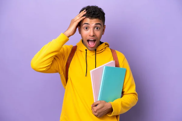 Young Student Brazilian Man Isolated Purple Background Surprise Expression — 스톡 사진