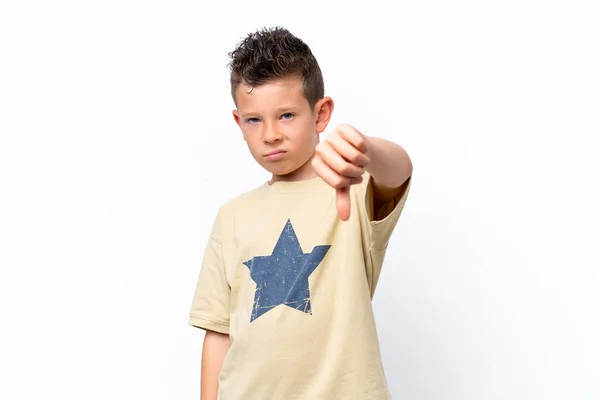 Little Caucasian Boy Isolated White Background Showing Thumb Negative Expression — 图库照片