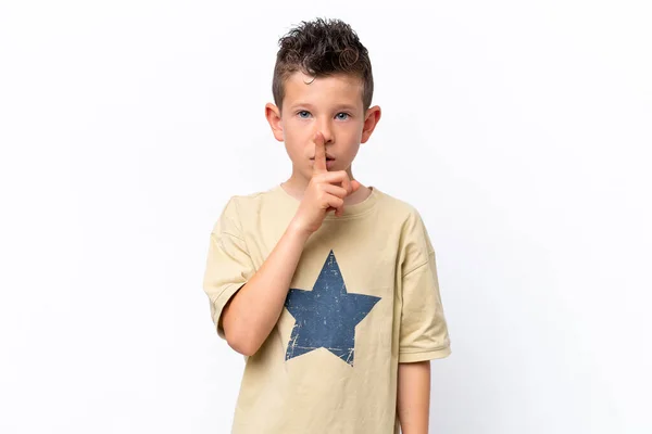 Little Caucasian Boy Isolated White Background Showing Sign Silence Gesture — 스톡 사진