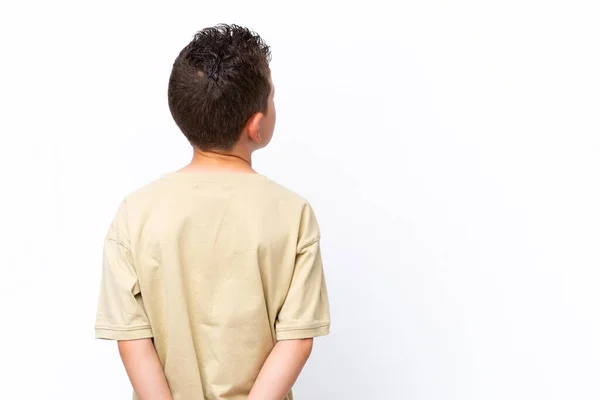 Little Caucasian Boy Isolated White Background Back Position Looking Back — 图库照片