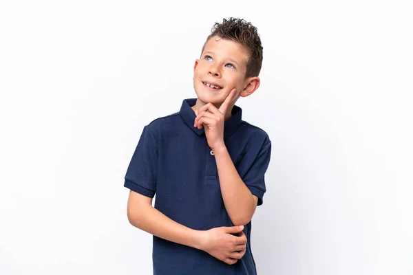 Little Caucasian Boy Isolated White Background Thinking Idea While Looking —  Fotos de Stock