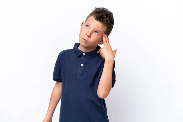 Little Caucasian Boy Isolated White Background Problems Making Suicide Gesture — ストック写真