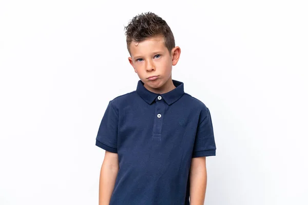 Little Caucasian Boy Isolated White Background Sad Expression — Photo