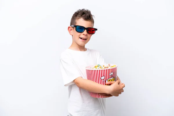Μικρό Καυκάσιο Αγόρι Απομονωμένο Λευκό Φόντο Γυαλιά Και Κρατώντας Ένα — Φωτογραφία Αρχείου