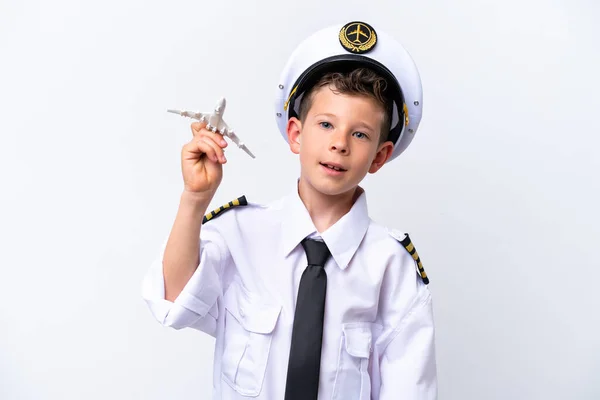 Little Airplane Pilot Boy Isolated White Background — 스톡 사진