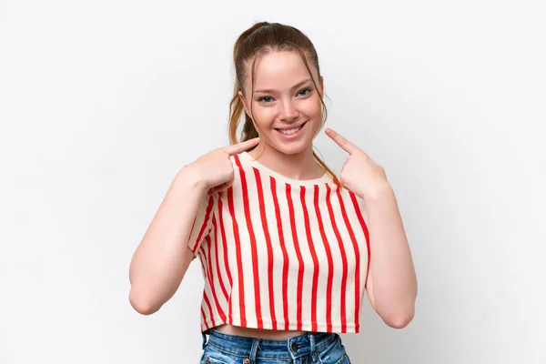 Young Caucasian Girl Isolated White Background Giving Thumbs Gesture — Foto Stock