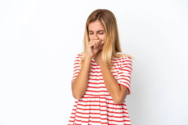 Blonde Uruguayan Girl Isolated White Background Coughing Lot — Stockfoto