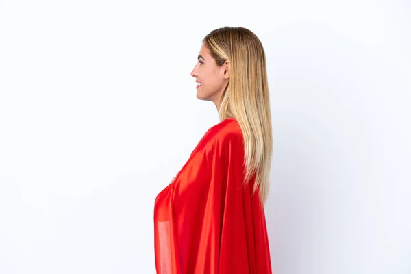 Super Hero Caucasian Woman Isolated Background Lateral Position — Stock Fotó