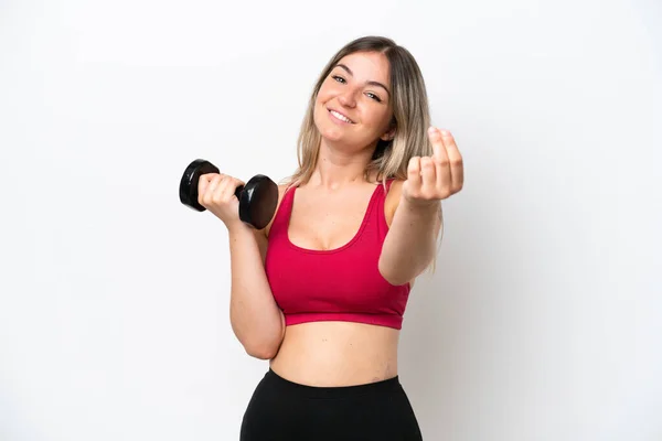 Young Sport Rumanian Woman Making Weightlifting Isolated White Background Making — ストック写真