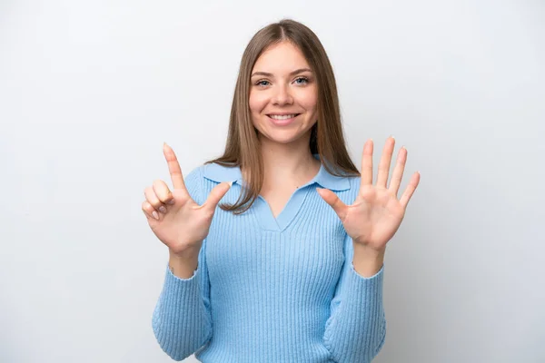 Young Lithuanian Woman Isolated White Background Counting Seven Fingers — Stockfoto