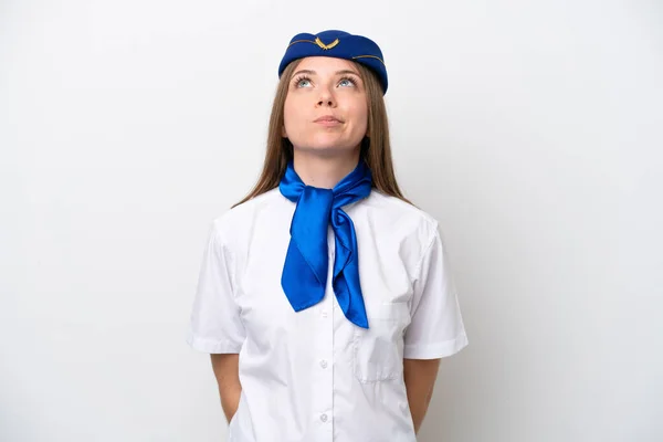 Airplane Lithuanian Woman Stewardess Isolated White Background Looking —  Fotos de Stock