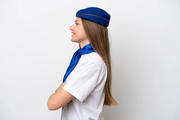Airplane Lithuanian Woman Stewardess Isolated White Background Lateral Position —  Fotos de Stock
