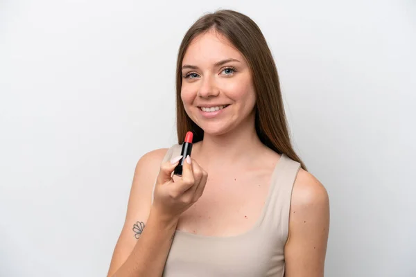 Junge Litauerin Isoliert Auf Weißem Hintergrund Mit Rotem Lippenstift — Stockfoto