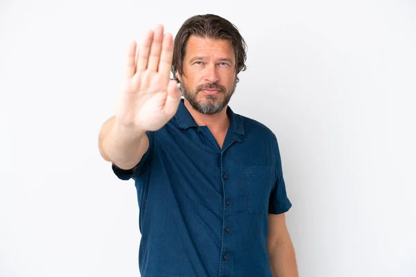 Senior Ολλανδός Άνθρωπος Απομονώνονται Λευκό Φόντο Κάνοντας Χειρονομία Στάση — Φωτογραφία Αρχείου