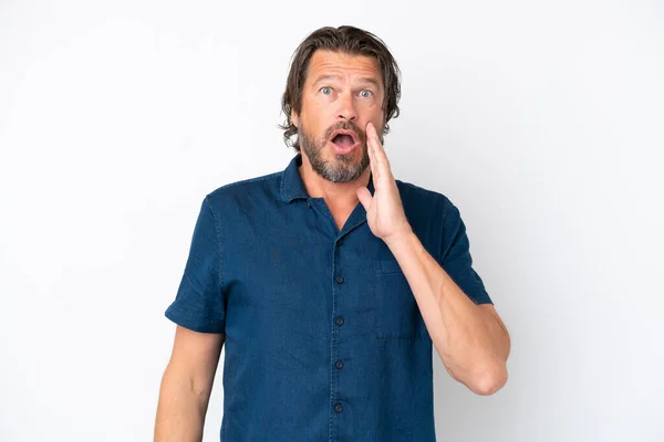 Senior Dutch Man Isolated White Background Surprise Shocked Facial Expression — Stock fotografie