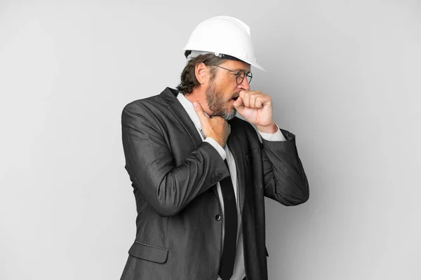 Young Architect Man Helmet Isolated Background Suffering Cough Feeling Bad — Stock Photo, Image