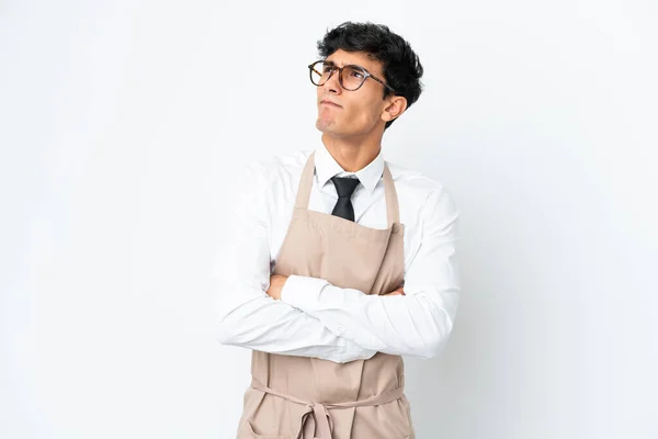 Restaurant Argentinian Waiter Isolated White Background Making Doubts Gesture While —  Fotos de Stock