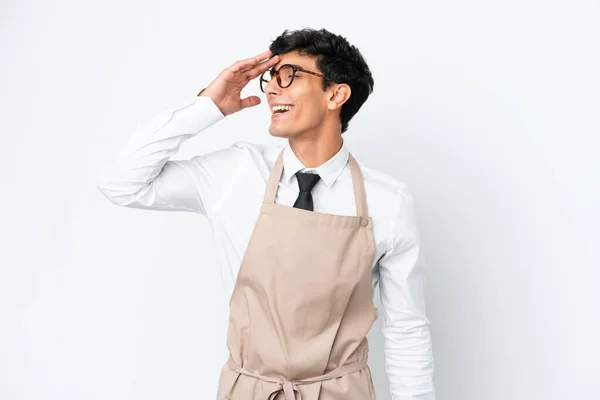 Restaurant Argentinian Waiter Isolated White Background Has Realized Something Intending — Zdjęcie stockowe