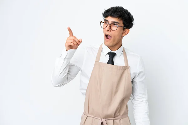 Restaurant Argentinian Waiter Isolated White Background Pointing Away — Fotografia de Stock