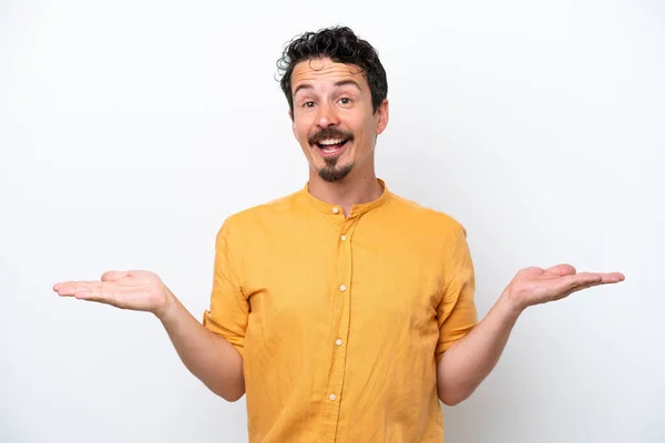 Young Man Moustache Isolated White Background Shocked Facial Expression — Stockfoto
