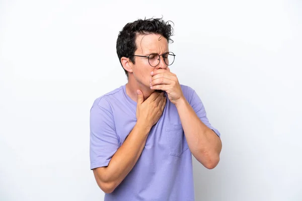 Young Man Moustache Isolated White Background Coughing Lot — 스톡 사진