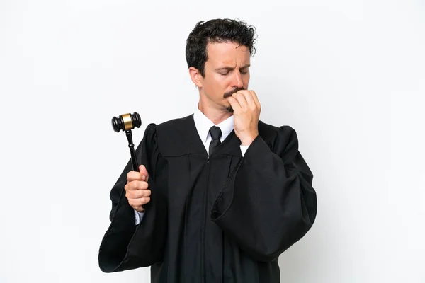 Young Judge Caucasian Man Isolated White Background Having Doubts — Stockfoto