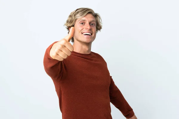 English Man Isolated White Background Thumbs Because Something Good Has — Photo