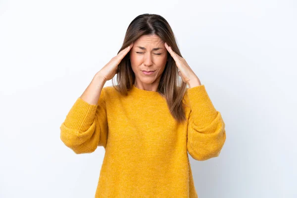 Middle Age Caucasian Woman Isolated White Background Headache —  Fotos de Stock