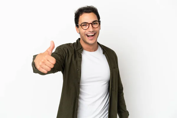 Caucasian Handsome Man Isolated White Background Thumbs Because Something Good — 스톡 사진
