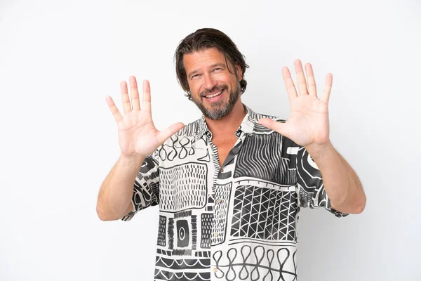 Senior Dutch Man Isolated White Background Counting Ten Fingers — Foto Stock