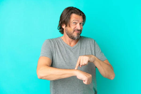 Senior Dutch Man Isolated Blue Background Making Gesture Being Late — Stock Photo, Image