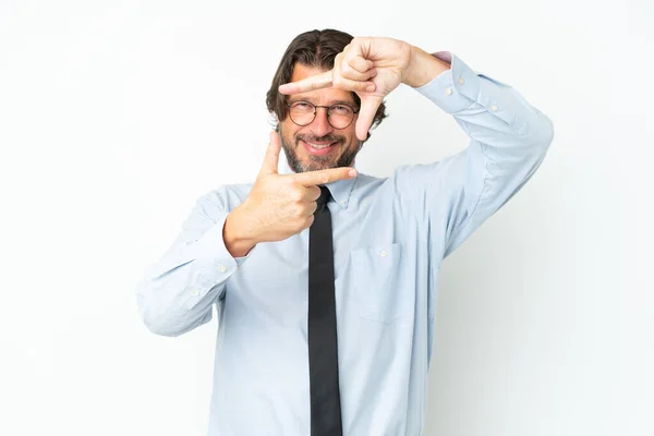 Senior Nederlandse Zakenman Geïsoleerd Witte Achtergrond Gericht Gezicht Framing Symbool — Stockfoto