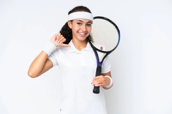 Genç Tenisçi Kadın Beyaz Arka Planda Soyutlanmış Gururlu Kendinden Memnun — Stok fotoğraf