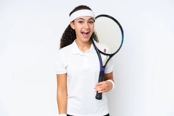 Young Tennis Player Woman Isolated White Background Surprise Facial Expression — ストック写真