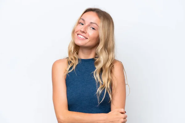 Jong Russisch Vrouw Geïsoleerd Witte Achtergrond Lachen — Stockfoto
