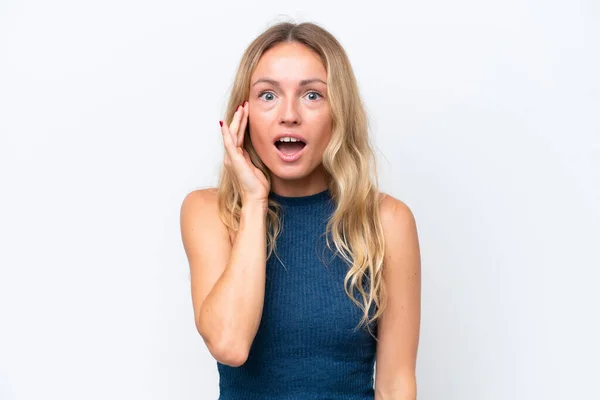 Young Russian Woman Isolated White Background Surprise Shocked Facial Expression — Foto Stock