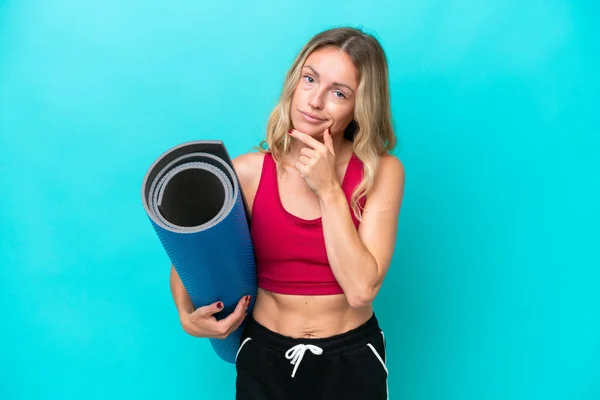 Young Sport Russian Woman Going Yoga Classes While Holding Mat —  Fotos de Stock