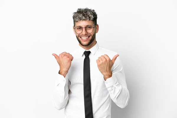 Business Caucasian Man Isolated White Background Thumbs Gesture Smiling — стоковое фото