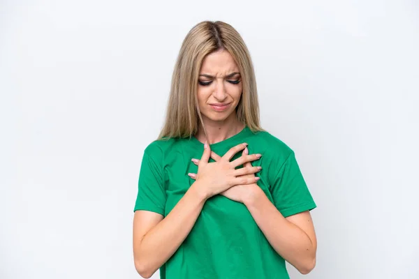 Pretty Blonde Woman Isolated White Background Having Pain Heart — Foto Stock