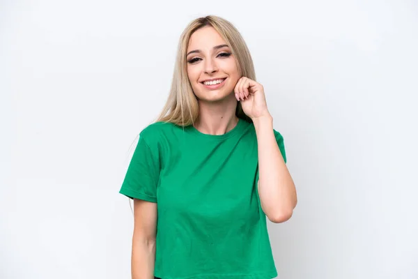 Pretty Blonde Woman Isolated White Background Laughing — Φωτογραφία Αρχείου