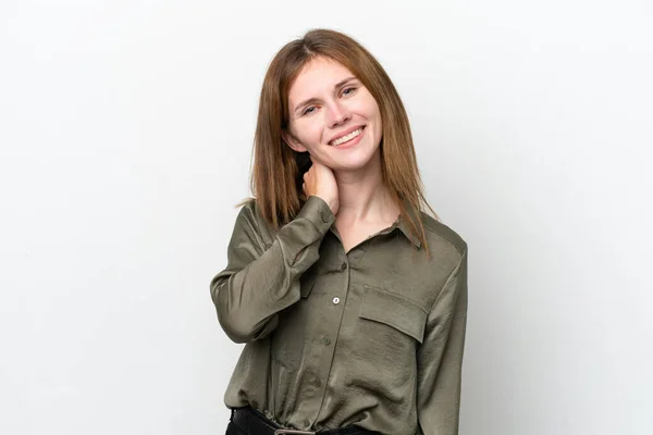 Jong Engels Vrouw Geïsoleerd Witte Achtergrond Lachen — Stockfoto