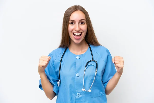 Young Nurse Woman Isolated White Background Celebrating Victory Winner Position — Stock Photo, Image