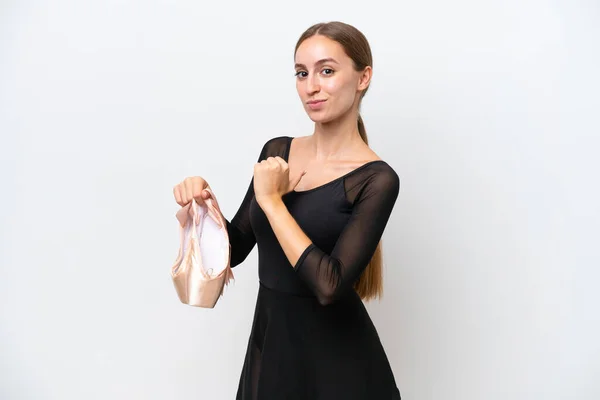 Young Caucasian Woman Practicing Ballet Isolated White Background Proud Self — Foto Stock