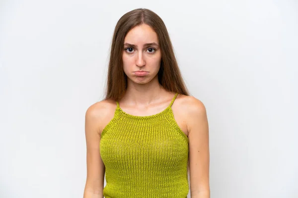 Young Caucasian Woman Isolated White Background Sad Expression — Stock Photo, Image