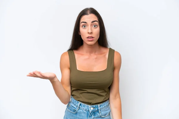 Young Caucasian Woman Isolated White Background Making Doubts Gesture — Stock Photo, Image