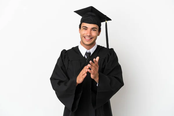 Young University Graduate Isolated White Background Applauding Presentation Conference — Stok fotoğraf