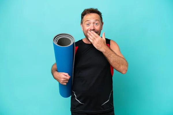 Middle Age Sport Man Going Yoga Classes While Holding Mat —  Fotos de Stock